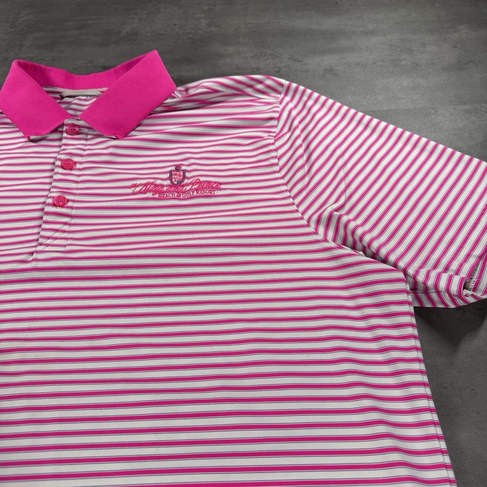 King & Prince Beach Golf Resort Polo Shirt Men Large Pink White Blue Stripe